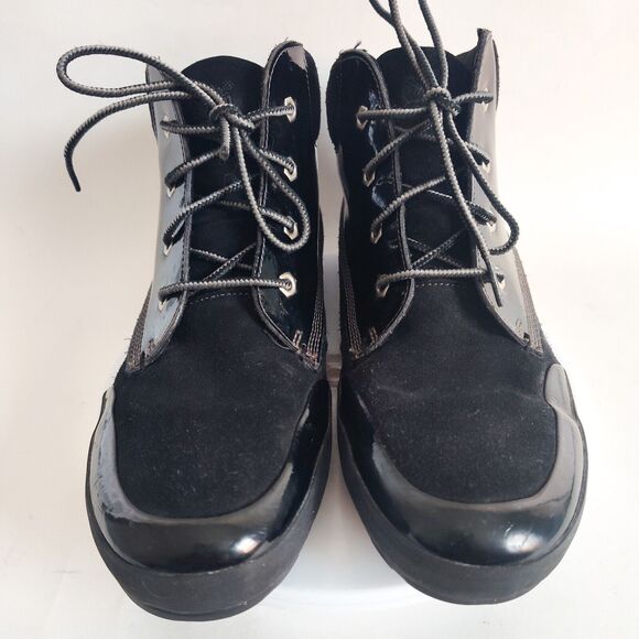 Timberland Womens Chukka Boots 8.5 Lounger Black Patent Leather Lace-up Booties - Picture 4 of 9
